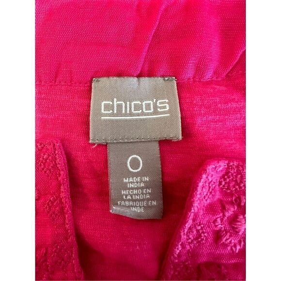 Chico’s Linen Blend Pink Embroidered Collar Dress Size 0 (4) - Picture 6 of 7
